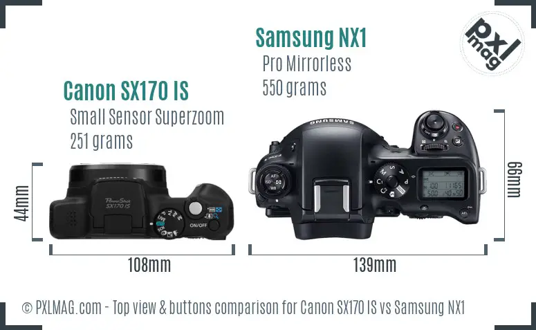 Canon SX170 IS vs Samsung NX1 top view buttons comparison