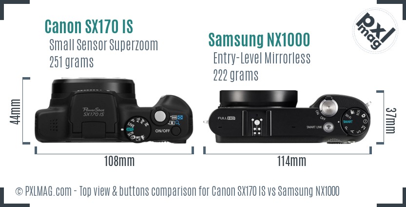 Canon SX170 IS vs Samsung NX1000 top view buttons comparison