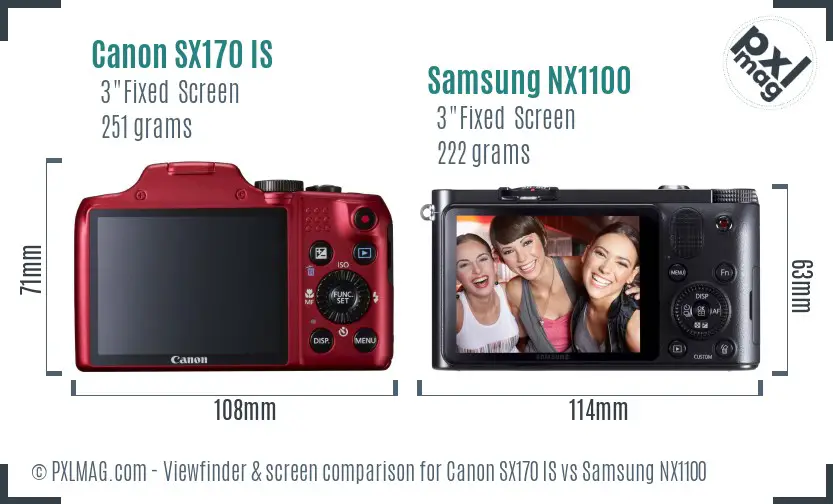 Canon SX170 IS vs Samsung NX1100 Screen and Viewfinder comparison Canon SX170 IS vs Samsung NX1100 Screen and Viewfinder comparison