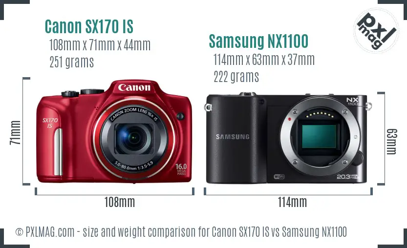 Canon SX170 IS vs Samsung NX1100 size comparison Canon SX170 IS vs Samsung NX1100 size comparison