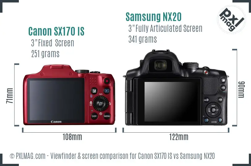 Canon SX170 IS vs Samsung NX20 Screen and Viewfinder comparison Canon SX170 IS vs Samsung NX20 Screen and Viewfinder comparison