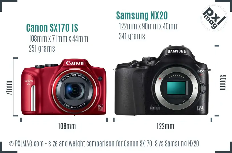 Canon SX170 IS vs Samsung NX20 size comparison Canon SX170 IS vs Samsung NX20 size comparison