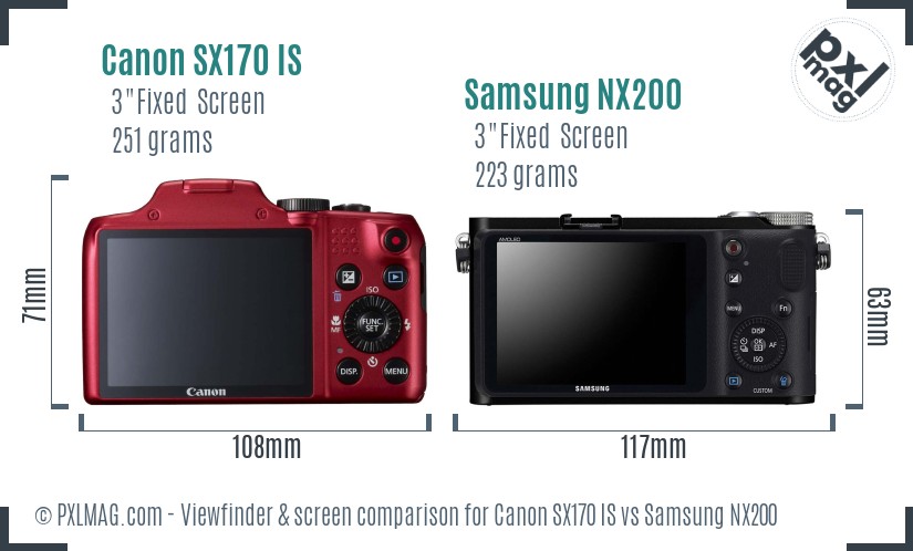 Canon SX170 IS vs Samsung NX200 Screen and Viewfinder comparison