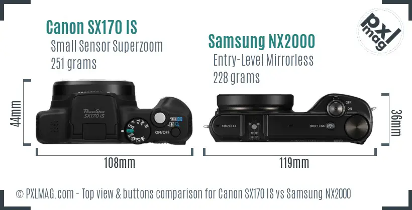 Canon SX170 IS vs Samsung NX2000 top view buttons comparison