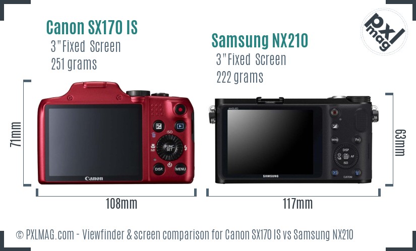Canon SX170 IS vs Samsung NX210 Screen and Viewfinder comparison