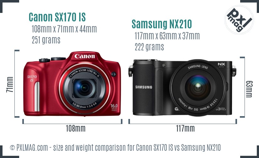 Canon SX170 IS vs Samsung NX210 size comparison Canon SX170 IS vs Samsung NX210 size comparison