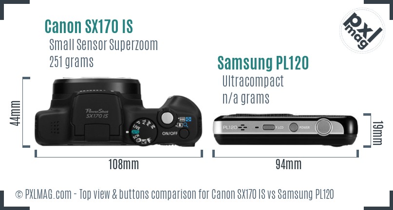 Canon SX170 IS vs Samsung PL120 top view buttons comparison