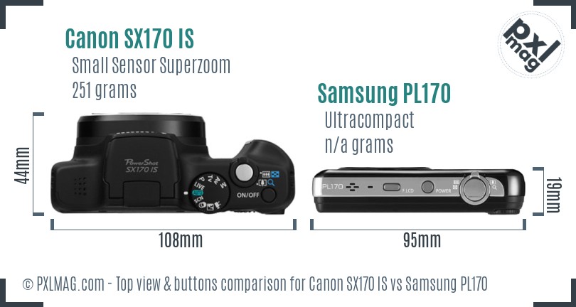 Canon SX170 IS vs Samsung PL170 top view buttons comparison