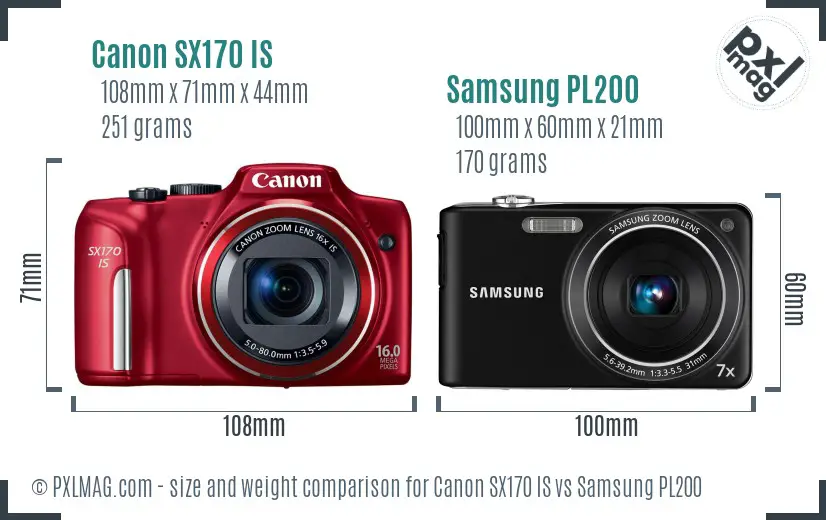 Canon SX170 IS vs Samsung PL200 size comparison