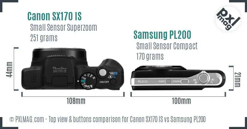 Canon SX170 IS vs Samsung PL200 top view buttons comparison