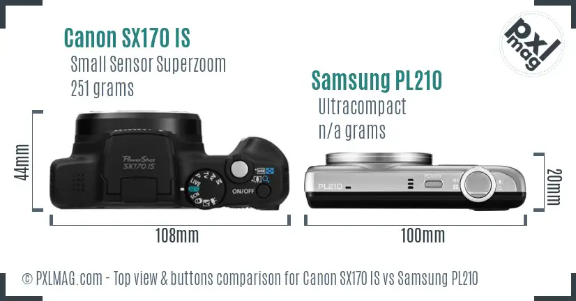 Canon SX170 IS vs Samsung PL210 top view buttons comparison Canon SX170 IS vs Samsung PL210 top view buttons comparison
