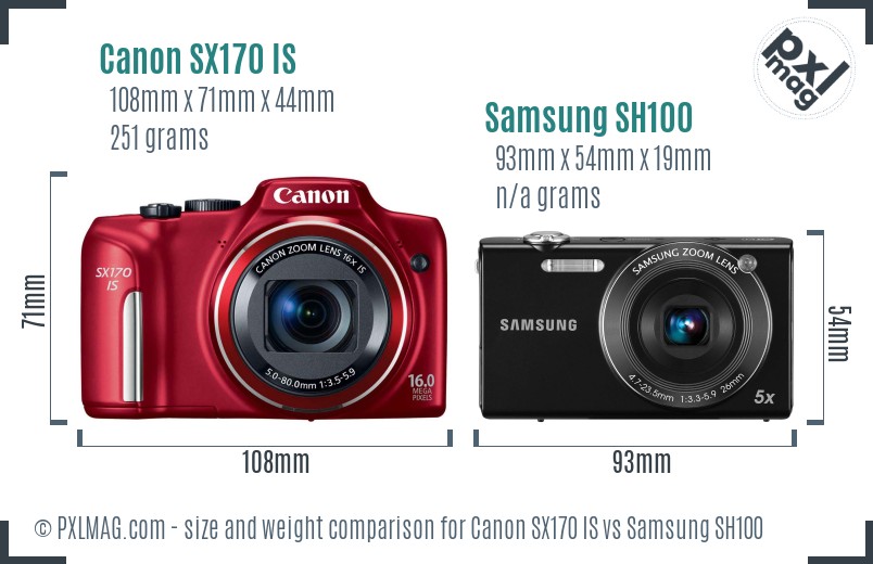 Canon SX170 IS vs Samsung SH100 size comparison