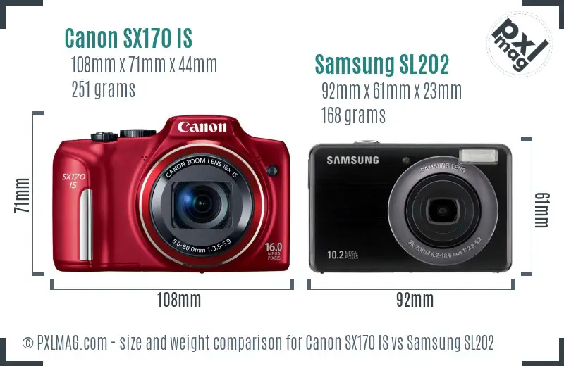 Canon SX170 IS vs Samsung SL202 size comparison