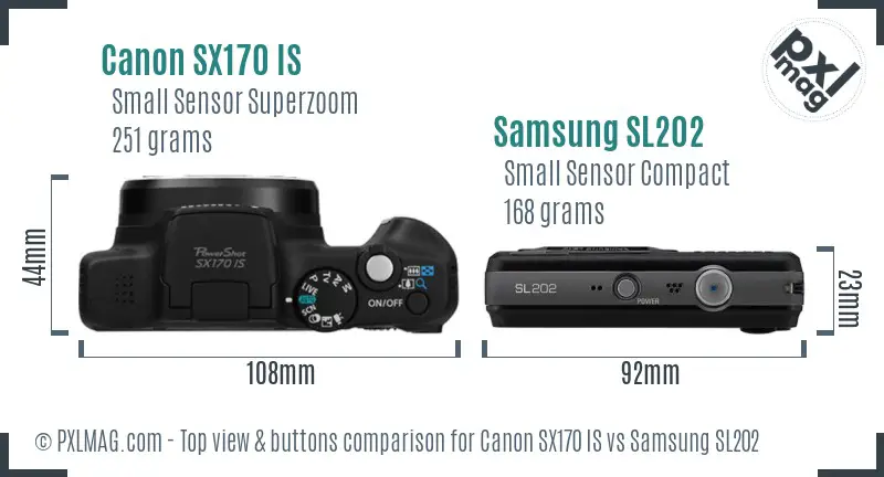 Canon SX170 IS vs Samsung SL202 top view buttons comparison