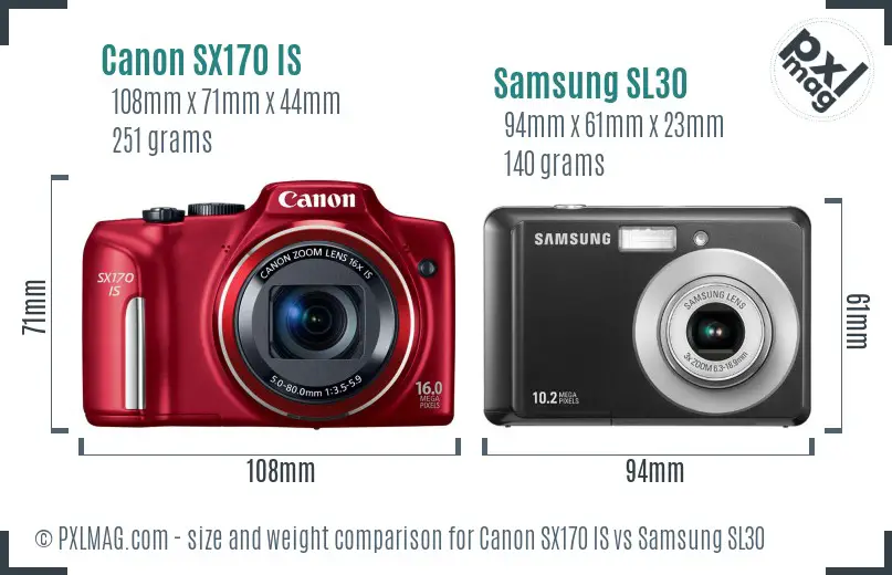 Canon SX170 IS vs Samsung SL30 size comparison Canon SX170 IS vs Samsung SL30 size comparison