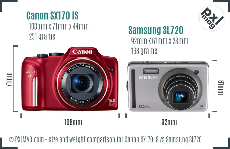 Canon SX170 IS vs Samsung SL720 size comparison