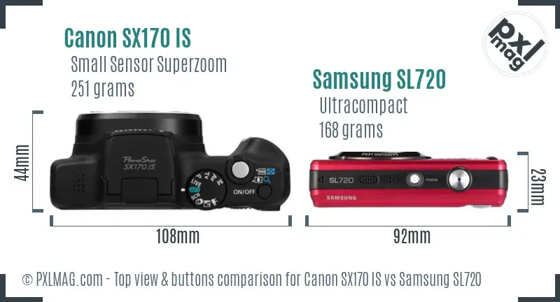Canon SX170 IS vs Samsung SL720 top view buttons comparison