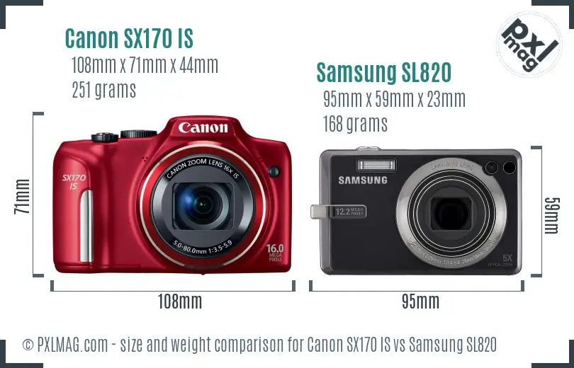 Canon SX170 IS vs Samsung SL820 size comparison