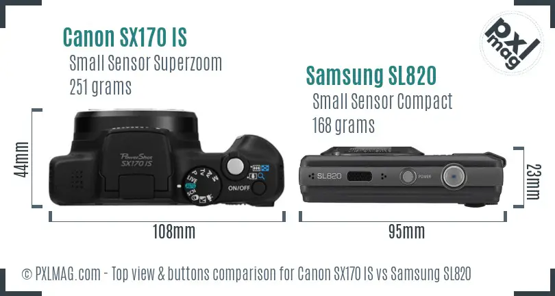 Canon SX170 IS vs Samsung SL820 top view buttons comparison