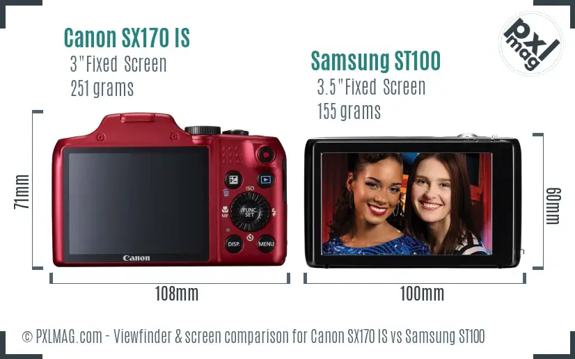 Canon SX170 IS vs Samsung ST100 Screen and Viewfinder comparison