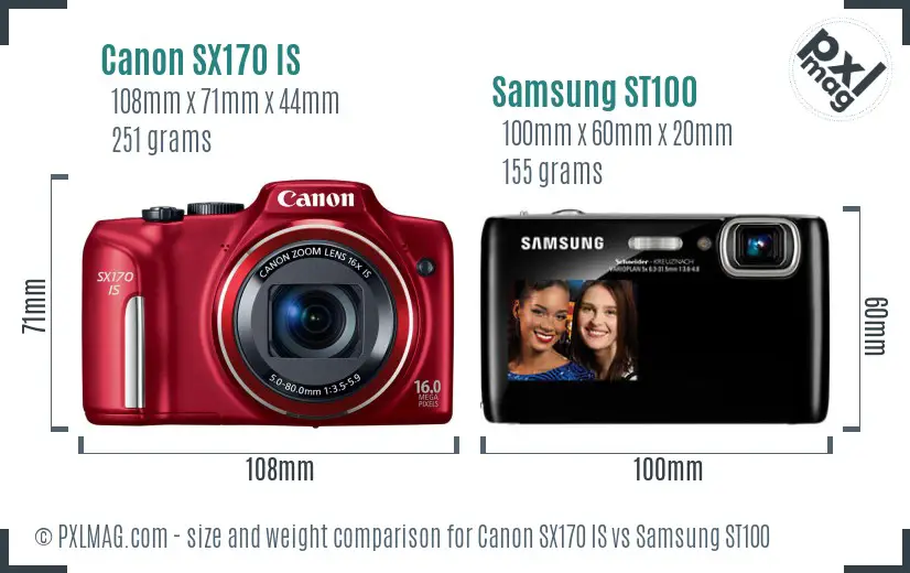 Canon SX170 IS vs Samsung ST100 size comparison