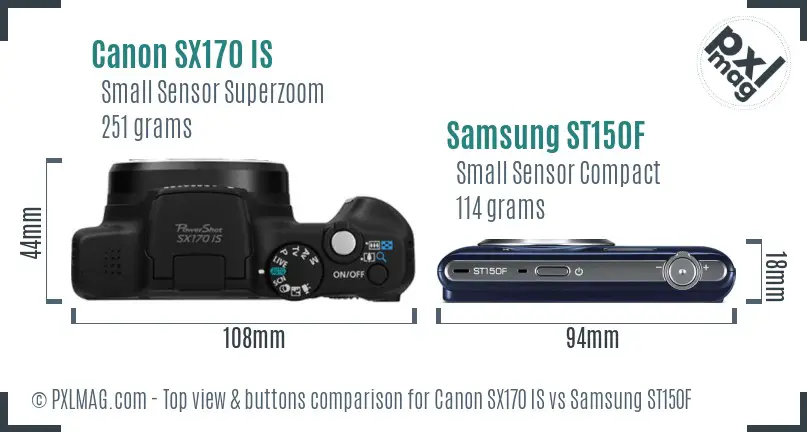 Canon SX170 IS vs Samsung ST150F top view buttons comparison Canon SX170 IS vs Samsung ST150F top view buttons comparison