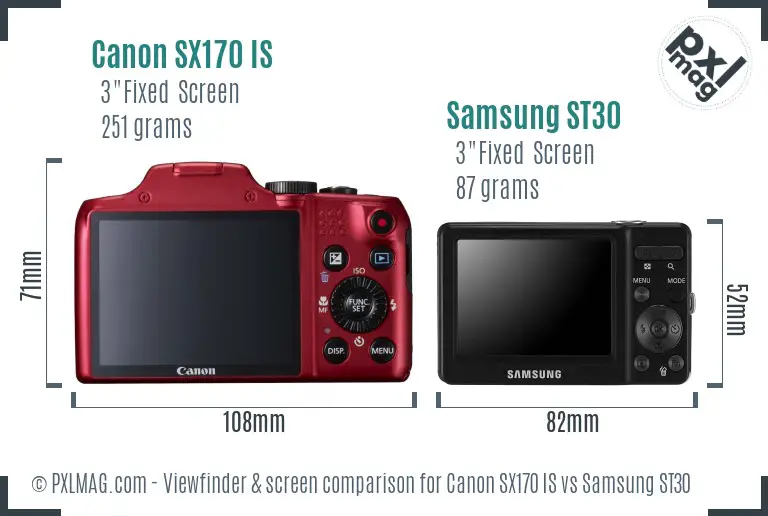 Canon SX170 IS vs Samsung ST30 Screen and Viewfinder comparison