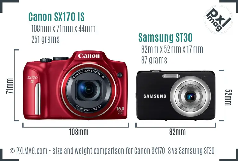 Canon SX170 IS vs Samsung ST30 size comparison