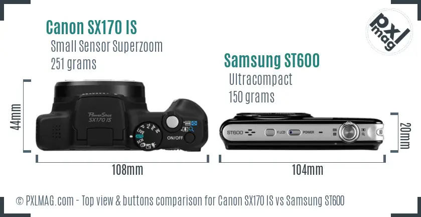 Canon SX170 IS vs Samsung ST600 top view buttons comparison Canon SX170 IS vs Samsung ST600 top view buttons comparison