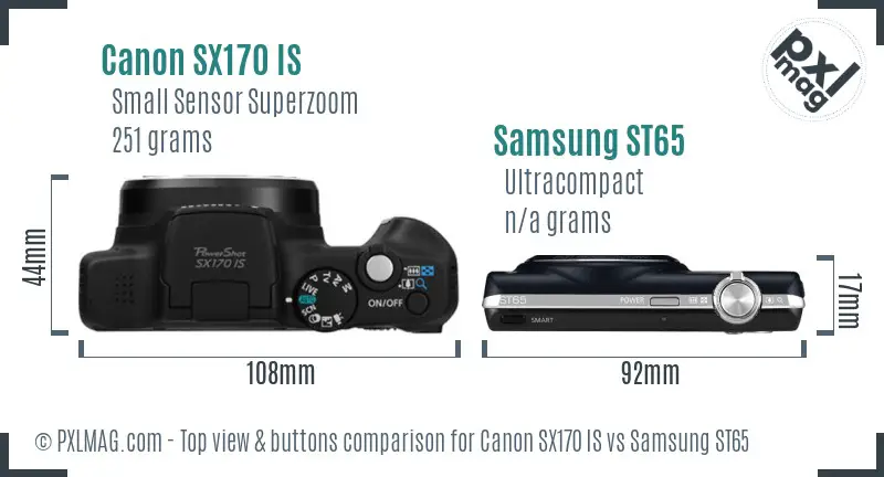 Canon SX170 IS vs Samsung ST65 top view buttons comparison