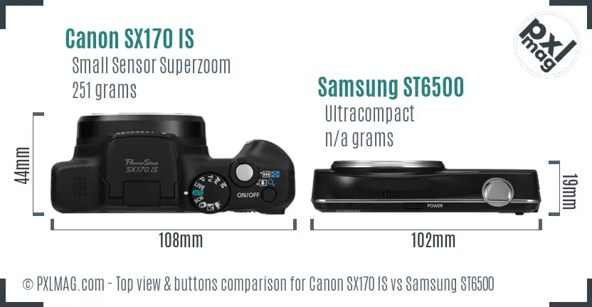 Canon SX170 IS vs Samsung ST6500 top view buttons comparison