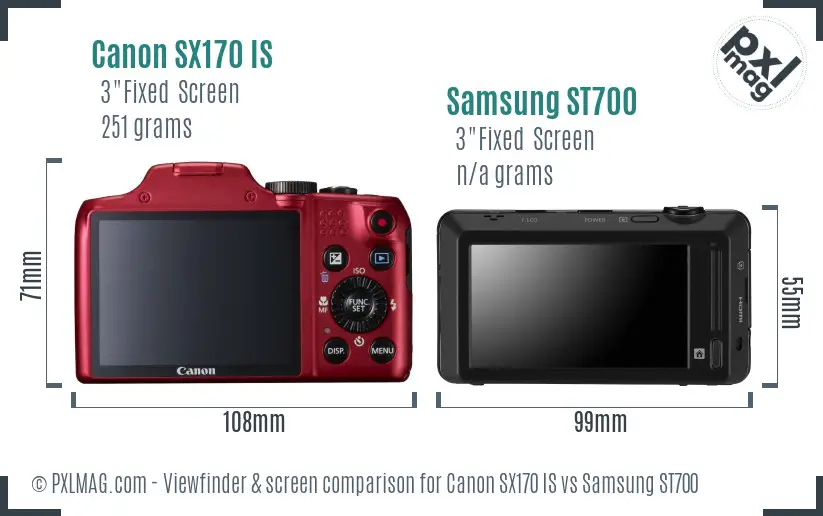 Canon SX170 IS vs Samsung ST700 Screen and Viewfinder comparison