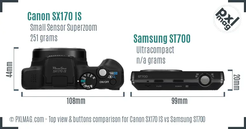 Canon SX170 IS vs Samsung ST700 top view buttons comparison