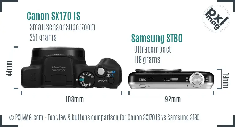 Canon SX170 IS vs Samsung ST80 top view buttons comparison