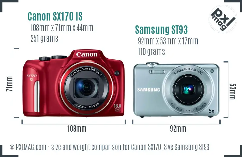 Size comparison of Canon SX170 IS and Samsung ST93