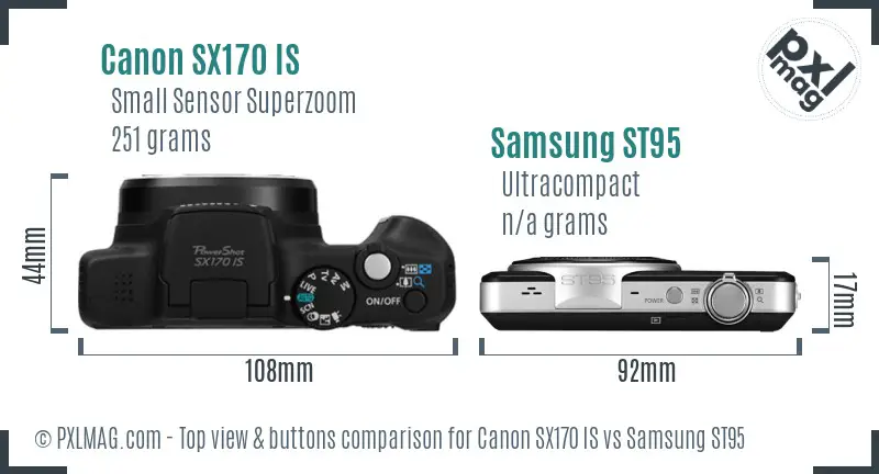 Canon SX170 IS vs Samsung ST95 top view buttons comparison