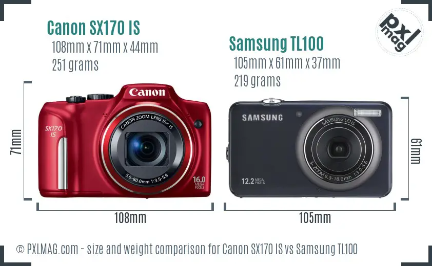 Canon SX170 IS vs Samsung TL100 size comparison