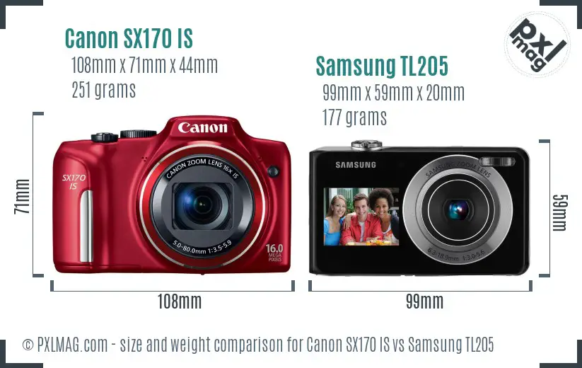 Canon SX170 IS vs Samsung TL205 size comparison