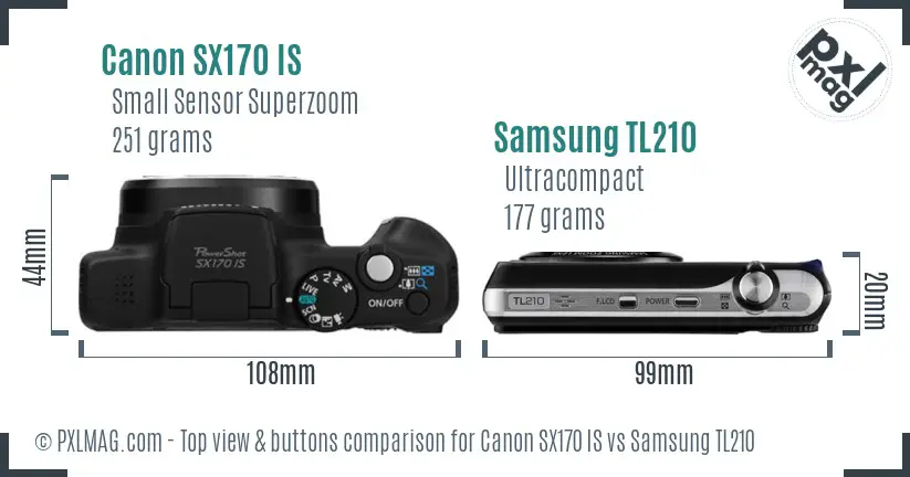 Canon SX170 IS vs Samsung TL210 top view buttons comparison