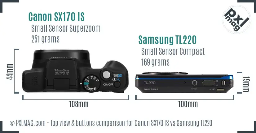 Canon SX170 IS vs Samsung TL220 top view buttons comparison