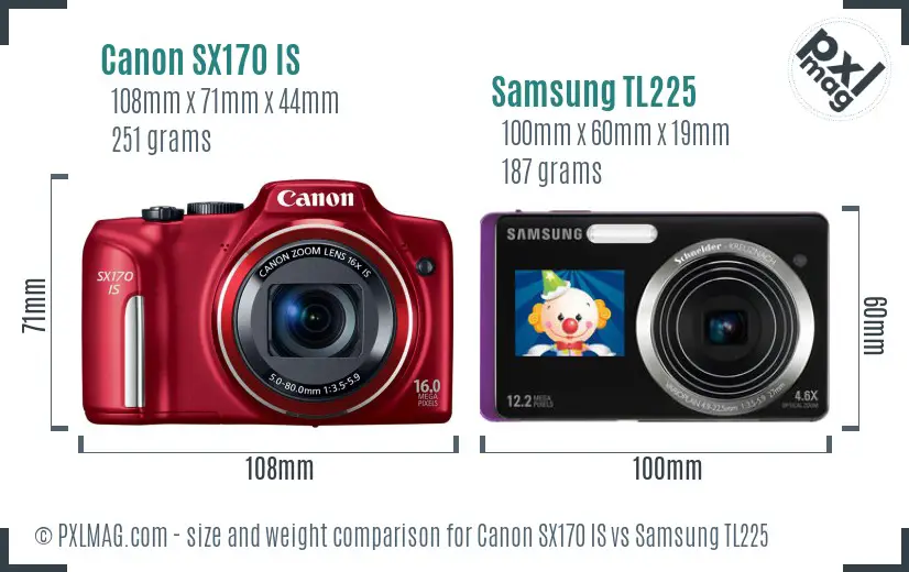 Canon SX170 IS vs Samsung TL225 size comparison