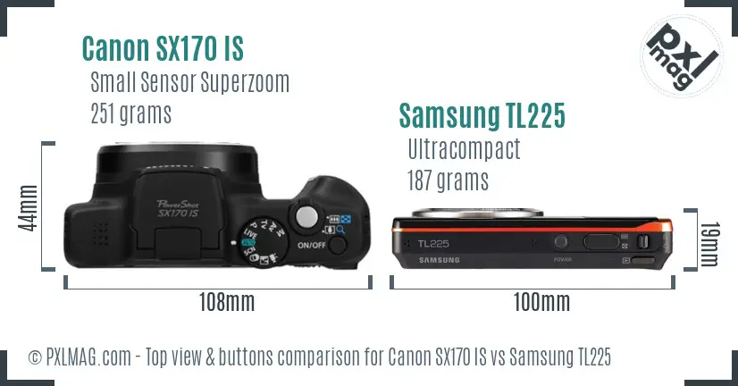 Canon SX170 IS vs Samsung TL225 top view buttons comparison