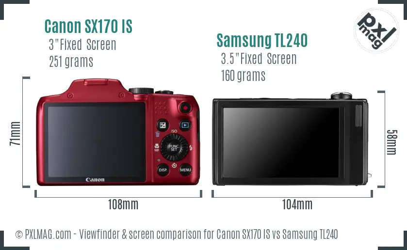 Canon SX170 IS vs Samsung TL240 Screen and Viewfinder comparison