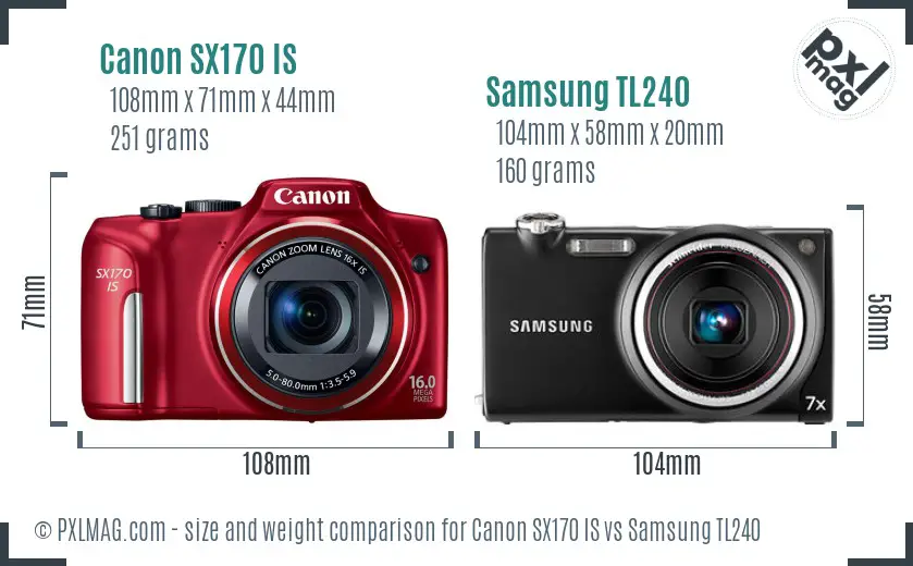 Canon SX170 IS vs Samsung TL240 size comparison