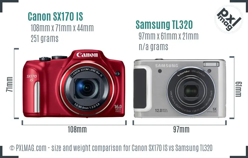 Canon SX170 IS vs Samsung TL320 size comparison