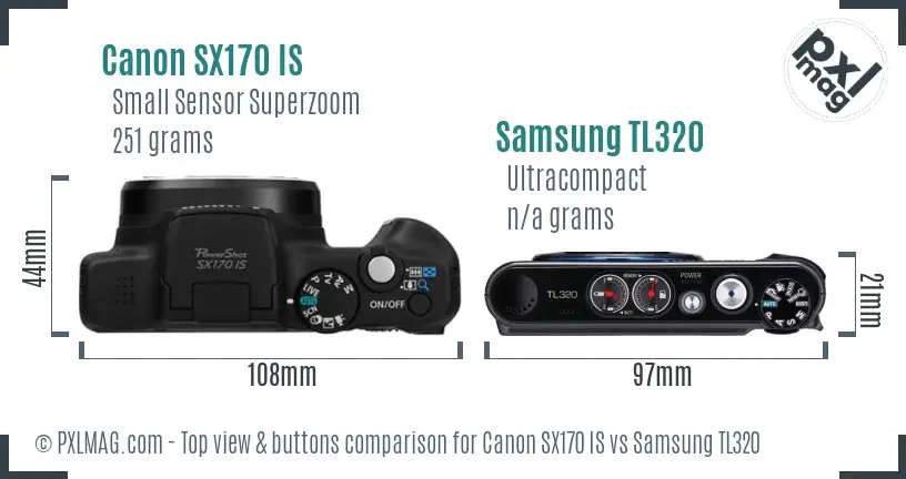 Canon SX170 IS vs Samsung TL320 top view buttons comparison