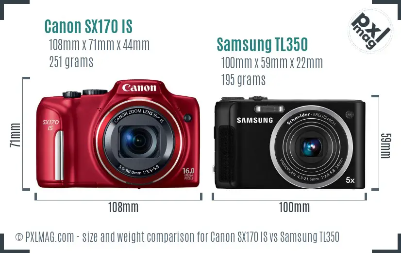 Canon SX170 IS vs Samsung TL350 size comparison