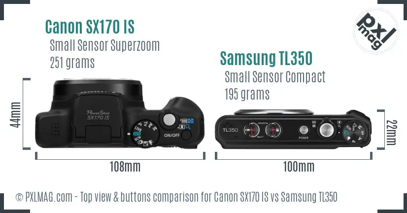 Canon SX170 IS vs Samsung TL350 top view buttons comparison