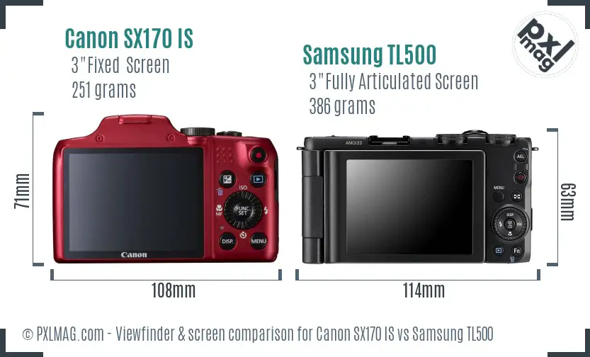 Canon SX170 IS vs Samsung TL500 Screen and Viewfinder comparison