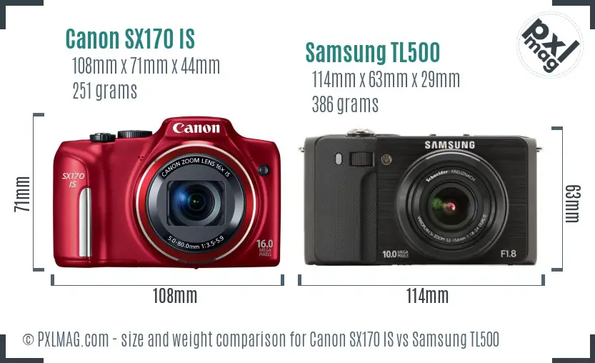 Canon SX170 IS vs Samsung TL500 size comparison